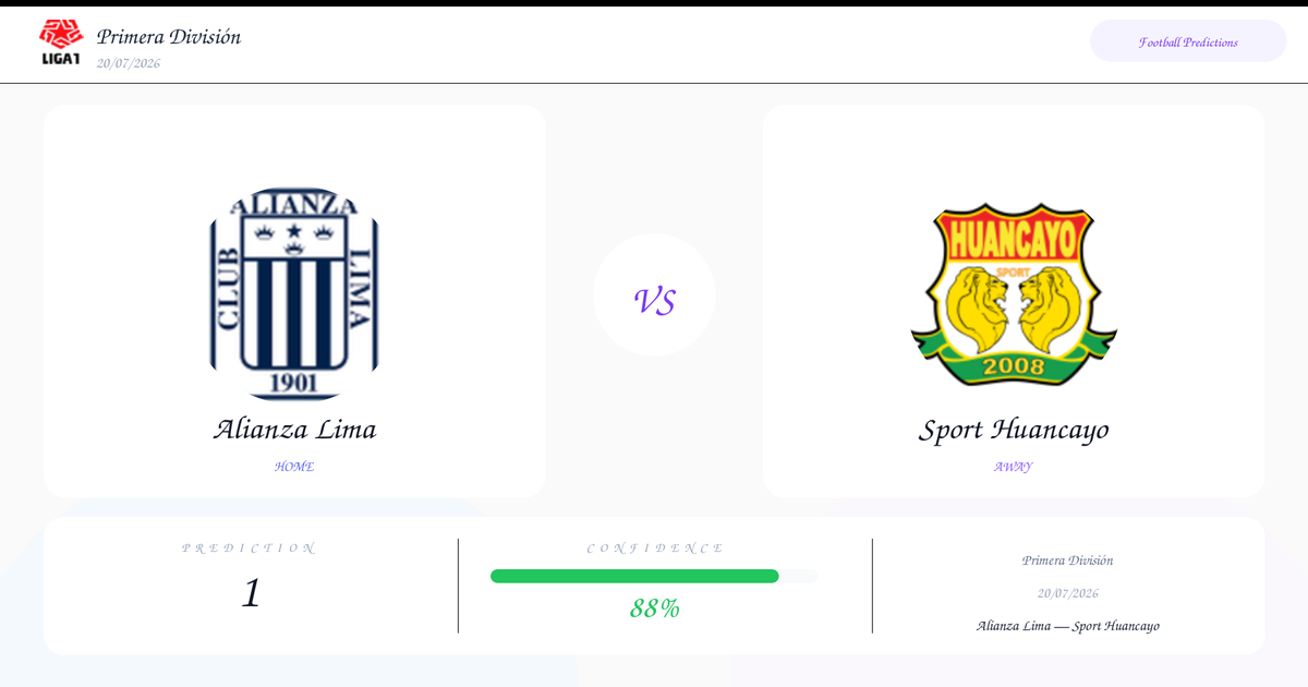Alianza Lima vs Sport Huancayo — Analysis and Odds | Primera División | 20/07/2026