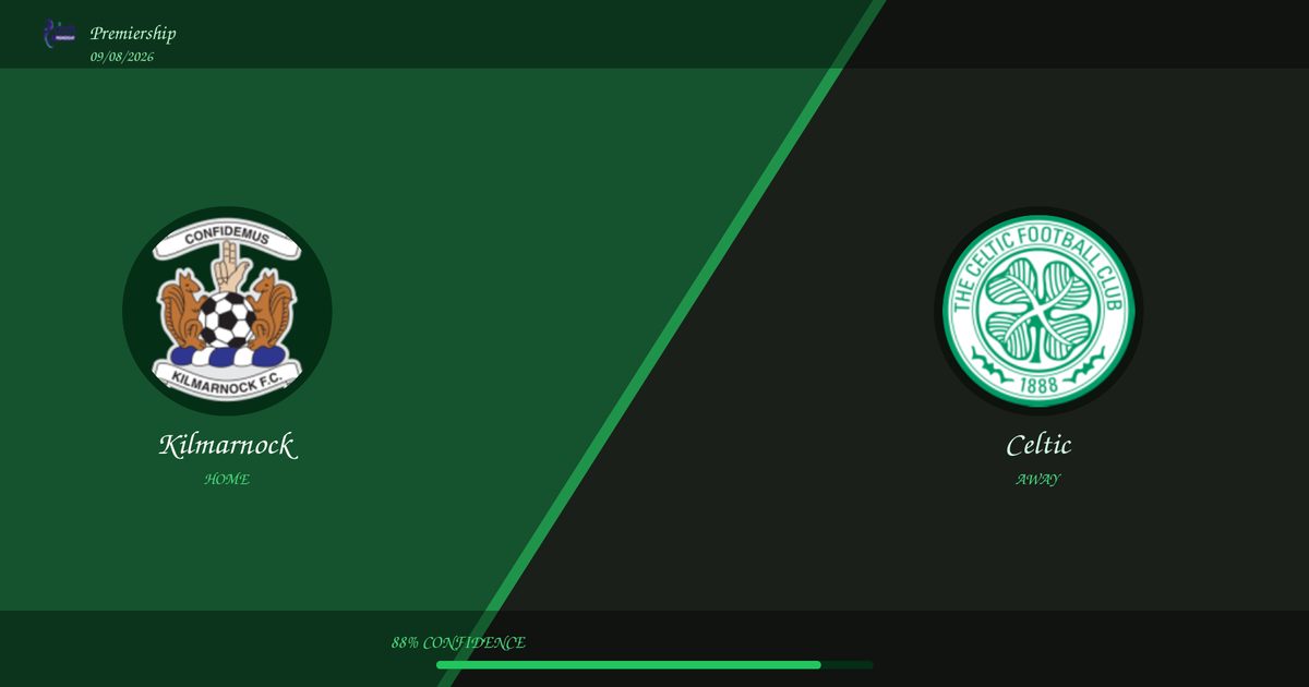 Free Prediction: Kilmarnock vs Celtic | Premiership | 09/08/2026