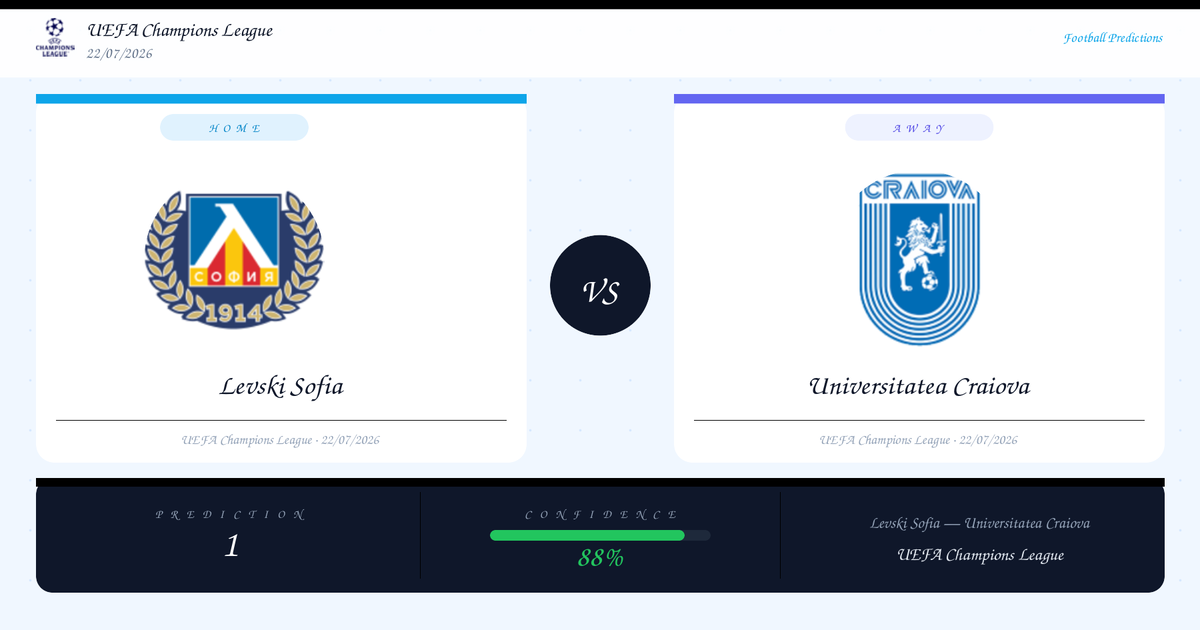 Prediction: Levski Sofia vs Universitatea Craiova | UEFA Champions League | 22/07/2026